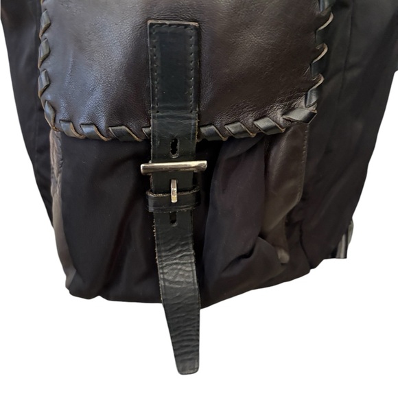 Prada Made in Italy Nylon Whipstitch Leather Trim Backpack Black - Picture 7 of 16